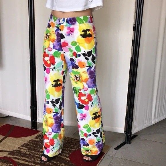 $298 Ralph Lauren Floral Hawaiian Flower Wide Leg Silky Summer Dress Pants 8P - Picture 6 of 16